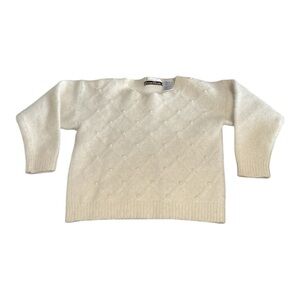 Vintage Girls Dana Scott Angora Wool Sweater White Pearl Knit Youth L (14/16)